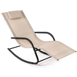 Schaukelstuhl Outdoor Schaukelliege mit Abnehmbarer Kopfstütze bis 160kg Belastbar Schwarz/Beige