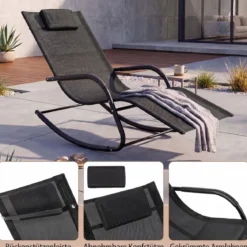 Schaukelstuhl Outdoor Schaukelliege mit Abnehmbarer Kopfstütze bis 160kg Belastbar Schwarz/Beige