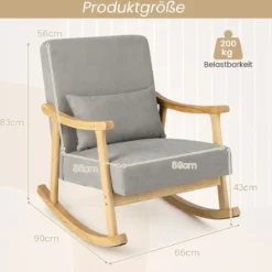 Schaukelstuhl Sessel Wohnzimmer Gepolsterter Loungesessel mit Armlehnen Grau