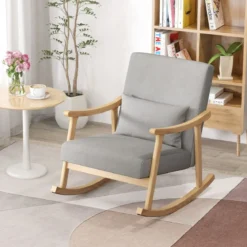 Schaukelstuhl Sessel Wohnzimmer Gepolsterter Loungesessel mit Armlehnen Grau