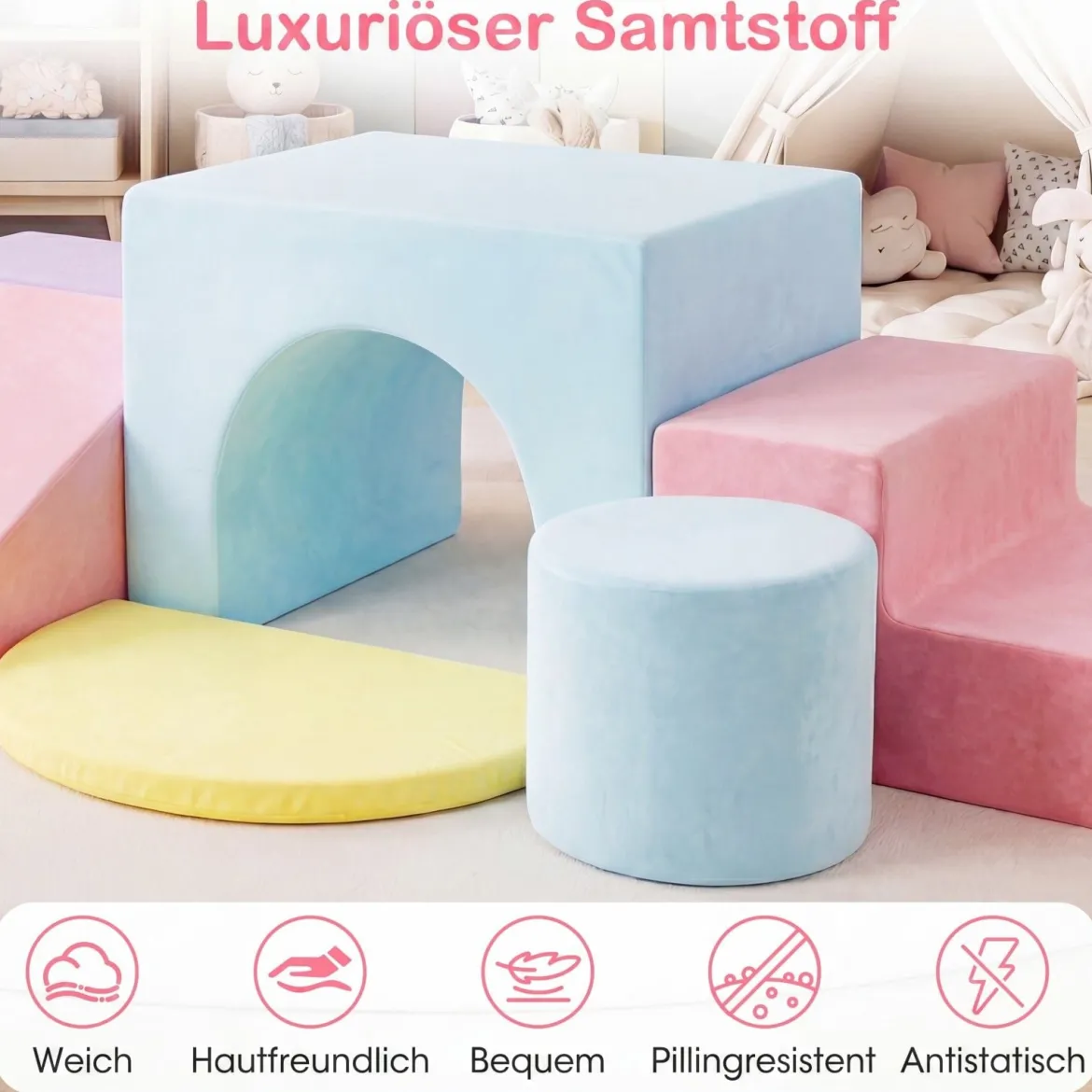 Schaumstoff Bausteine 6-Teilige Weiche Schaumstoffbausteine aus Samt Indoor Softbausteine
