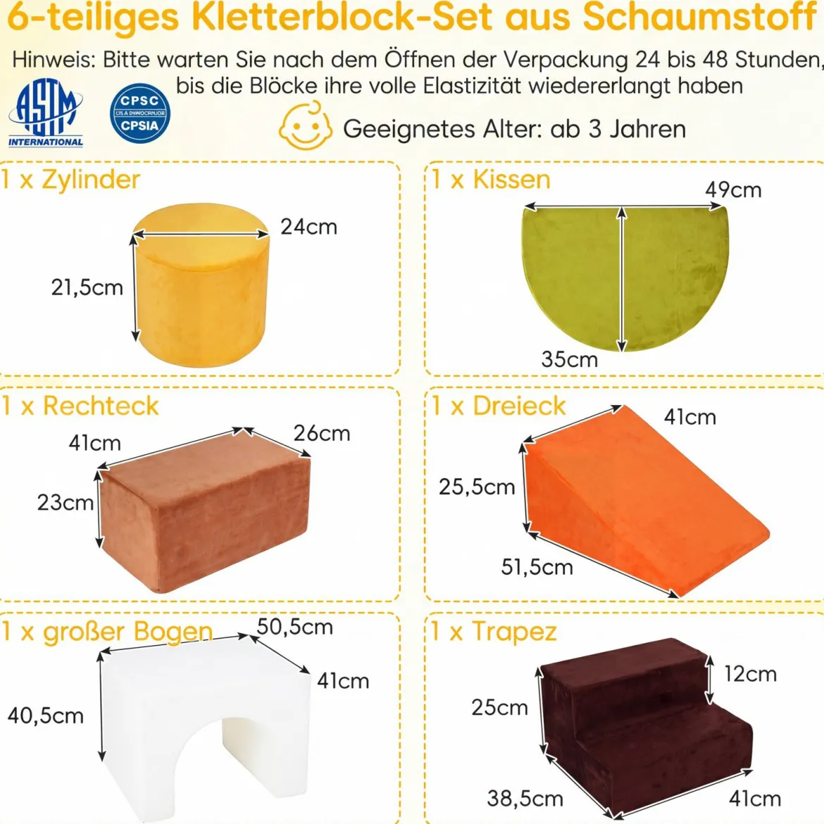 Schaumstoff Bausteine 6-Teilige Weiche Schaumstoffbausteine aus Samt Indoor Softbausteine