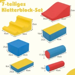 Schaumstoff-Kletterblöcke für Kleinkinder 7-teiliges Softspielzeug-Set mit Klettverschlüssen zum Krabbeln