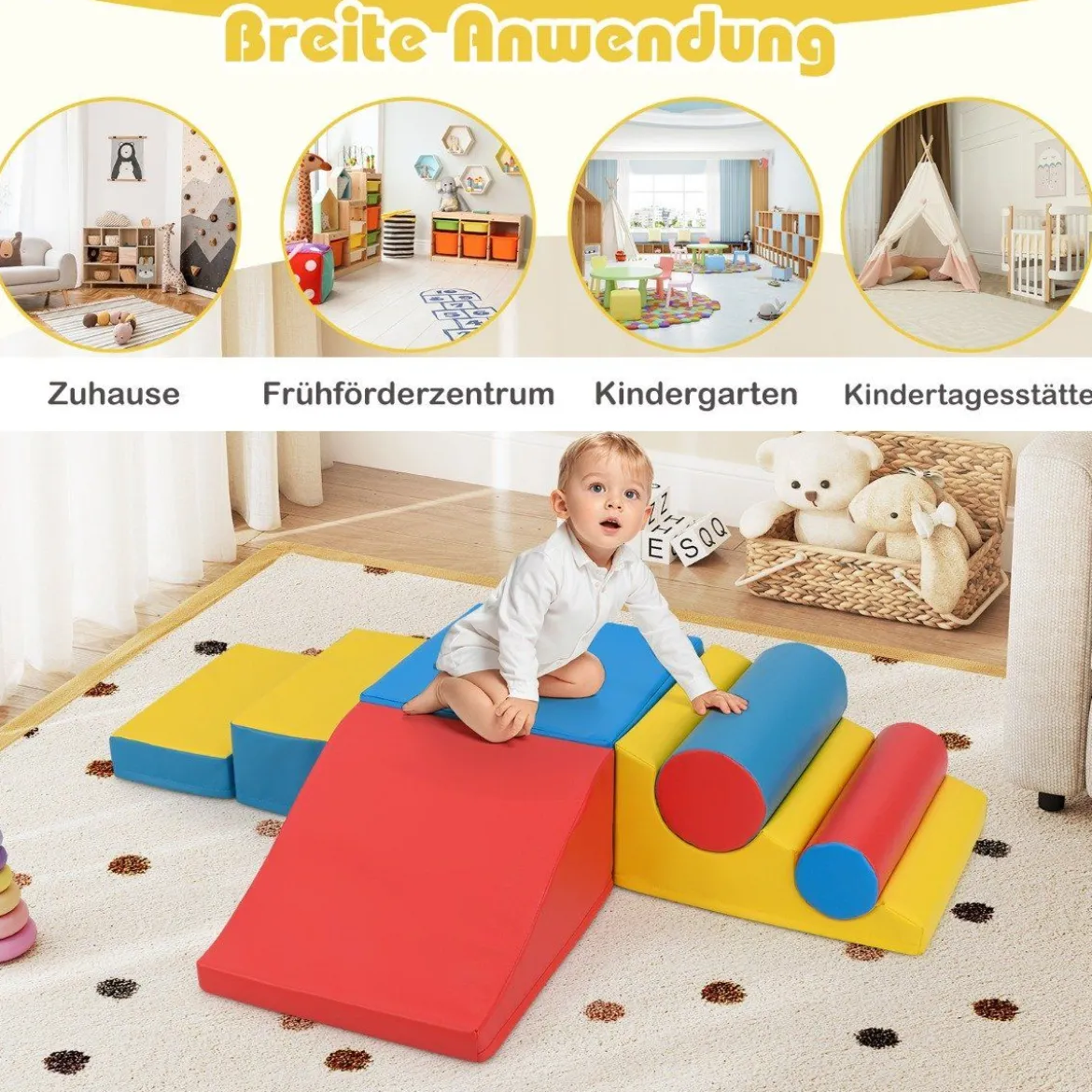 Schaumstoff-Kletterblöcke für Kleinkinder 7-teiliges Softspielzeug-Set mit Klettverschlüssen zum Krabbeln