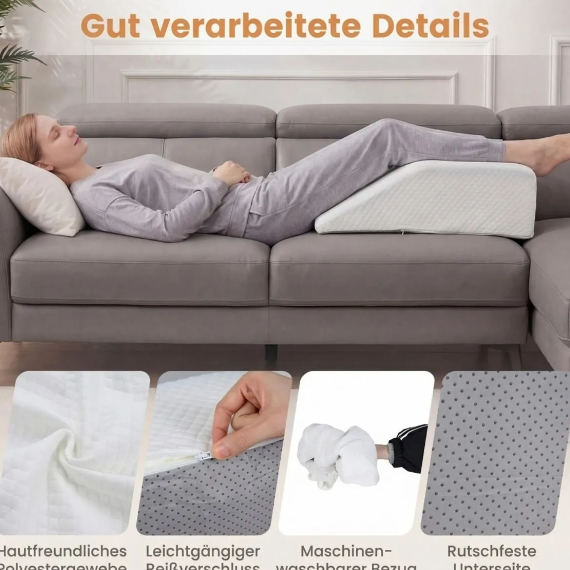 Schaumstoff Venenkissen Beinhochlagerung Abnehmbar Waschbar Orthopädisch für Füße Knie Weiß