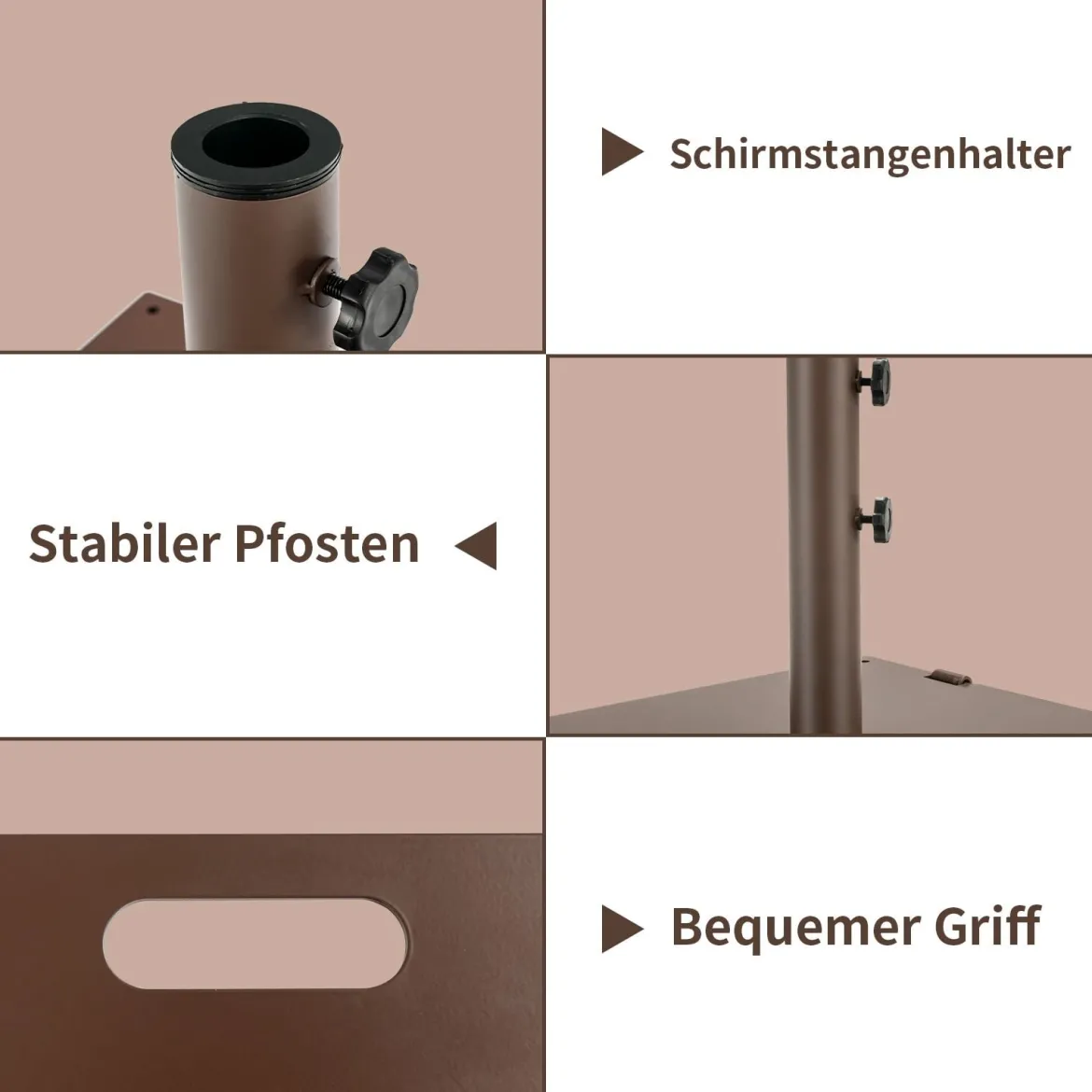 Schirmständer mit 2 Feststellknöpfen & 2 Rädchen tragbarer Schirmständer 60,5 x 61 x 36 cm Braun