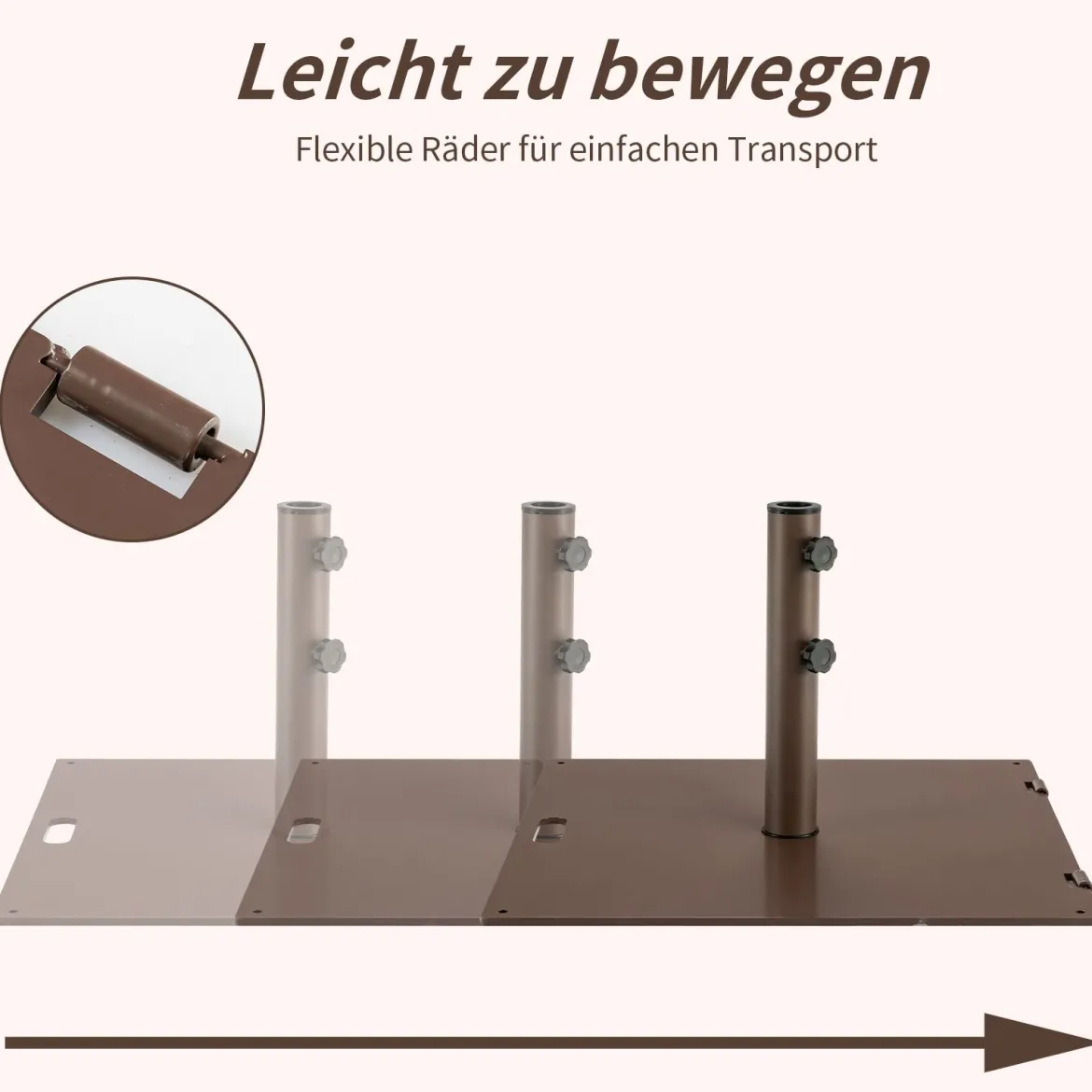 Schirmständer mit 2 Feststellknöpfen & 2 Rädchen tragbarer Schirmständer 60,5 x 61 x 36 cm Braun