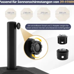 Schirmständer mit Rollen Quadratischer Schirmgewicht mit 2 Rollen Griff & 2 Adaptern für Schirmstange 39/49 mm