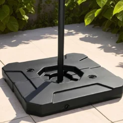 Schirmständer 2 teilige quadratische Platten mit Griffen befüllbar für Garten 89 x 89 cm Schwarz