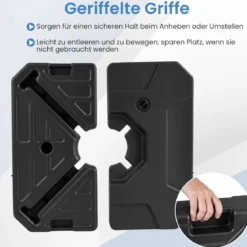 Schirmständer 2 teilige quadratische Platten mit Griffen befüllbar für Garten 89 x 89 cm Schwarz