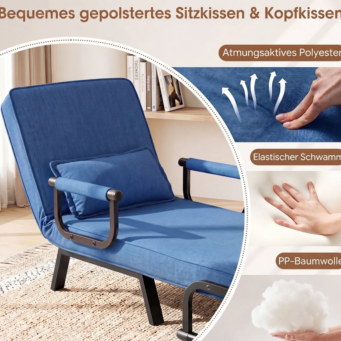 Schlafsessel mit Bettfunktion Umwandelbares Schlafsofa mit 5-fach Verstellbarer Rückenlehne für Zuhause