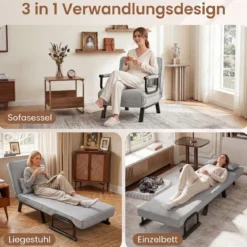 Schlafsessel mit Bettfunktion Umwandelbares Schlafsofa mit 5-fach Verstellbarer Rückenlehne für Zuhause