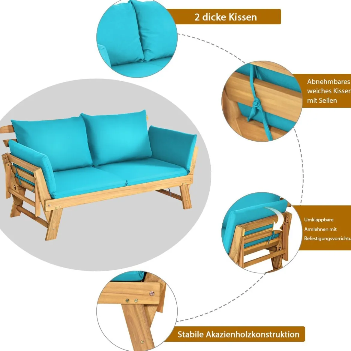 Schlafsofa für die Terrasse Tagesbett aus Akazienholz 198 x 75 x 75 cm