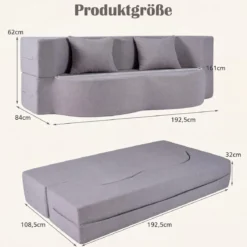 Schlafsofa mit 2 Bequemen Kissen & Memory Schaum Boneless Sofa Bett Teddy-Fleece Grau
