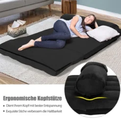 Schlafsofa mit 2 Kissen Sofabett mit 6 Stufig Verstellbarer Rücklehne Lazy Sofa Schwarz