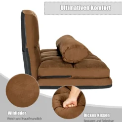 Schlafsofa mit 2 Kissen Sofabett mit 6 Stufig Verstellbarer Rücklehne Lazy Sofa Braun