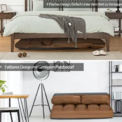 Schlafsofa mit 2 Kissen Sofabett mit 6 Stufig Verstellbarer Rücklehne Lazy Sofa Braun