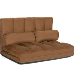 Schlafsofa mit 2 Kissen Sofabett mit 6 Stufig Verstellbarer Rücklehne Lazy Sofa Braun