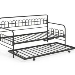 Schlafsofa mit Stabilem Metallrahmen & Ausziehbett Tagesbett 90 x 200 cm Schwarz