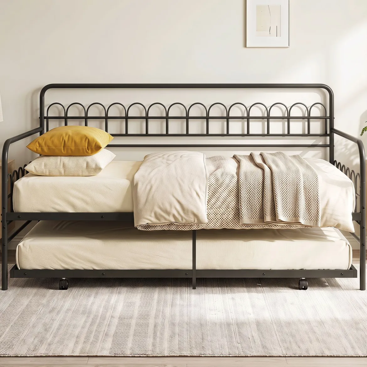 Schlafsofa mit Stabilem Metallrahmen & Ausziehbett Tagesbett 90 x 200 cm Schwarz