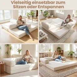 Schlafsofa 2-Sitzer Schlafsessel mit Abnehmbaren Armlehnen & Rückenlehne Faltbarer Schlafcouch Beige