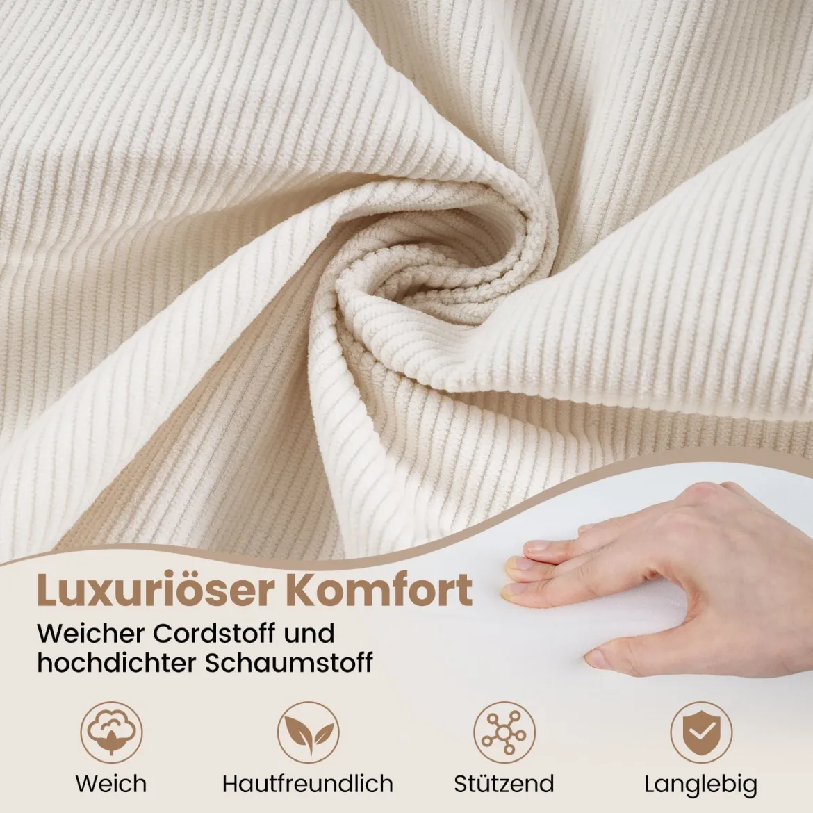 Schlafsofa 2-Sitzer Schlafsessel mit Abnehmbaren Armlehnen & Rückenlehne Faltbarer Schlafcouch Beige
