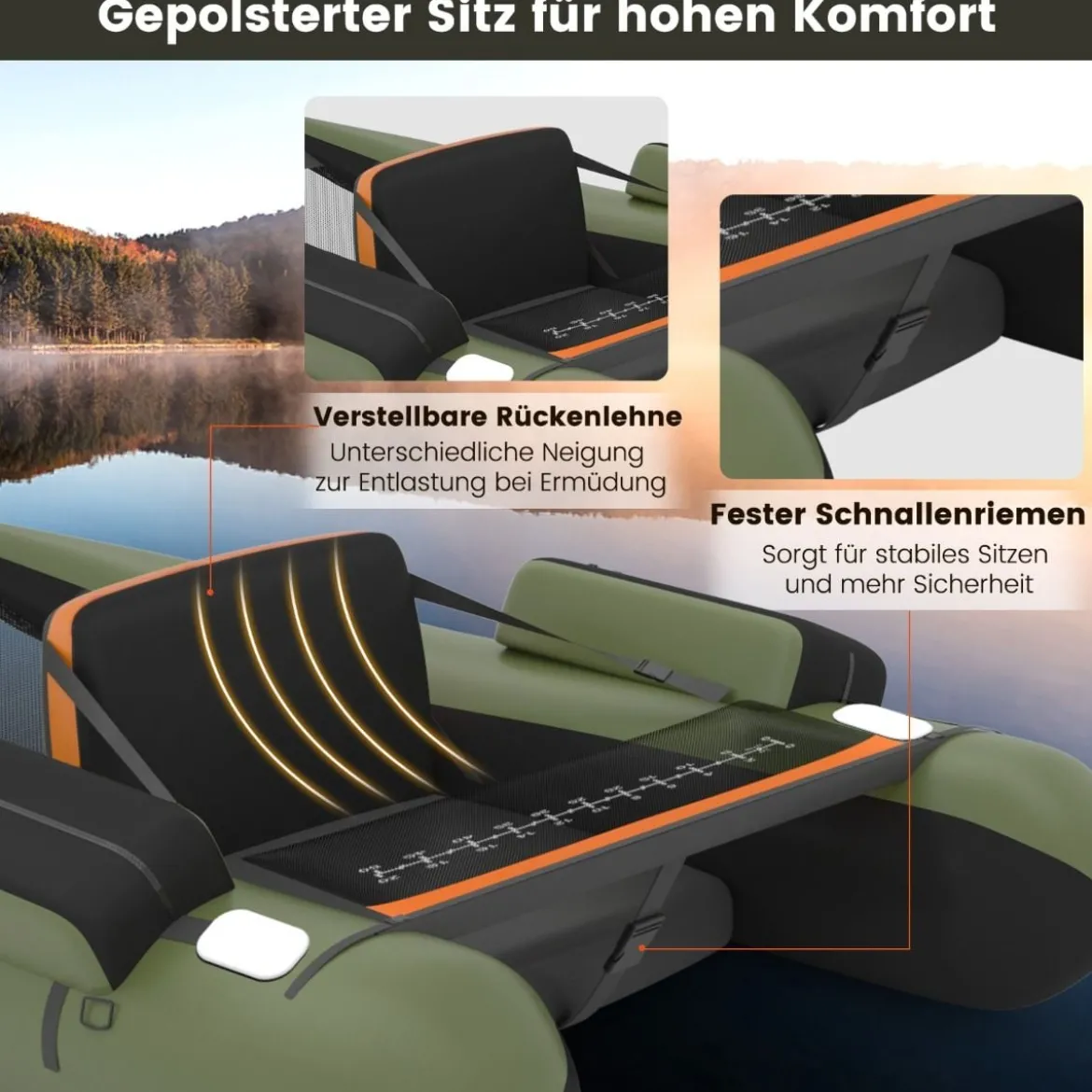 Schlauchboot Angelboot Aufblasbarer Schwimmreifen mit Gurten 136 x 105 x 53 cm Grün