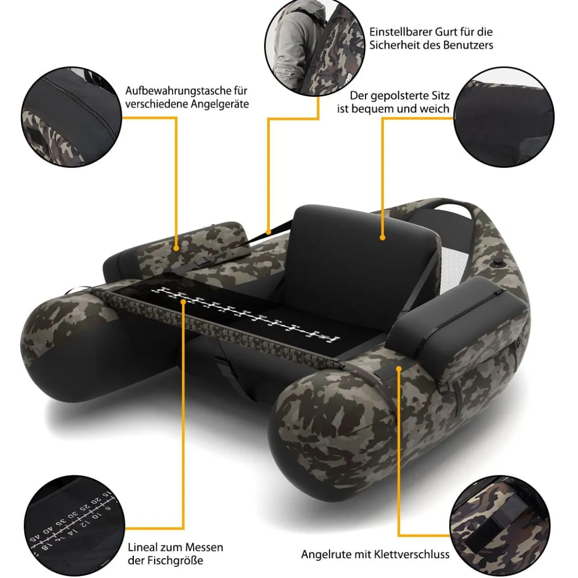 Schlauchboot aufblasbar Fischerboot Angelboot mit Aufbewahrungstaschen 136 x 105 x 54 cm
