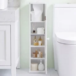 Schmal Badezimmerschrank mit 3 Abnehmbaren Regalen 16cm Breit Toilettenschrank Weiß