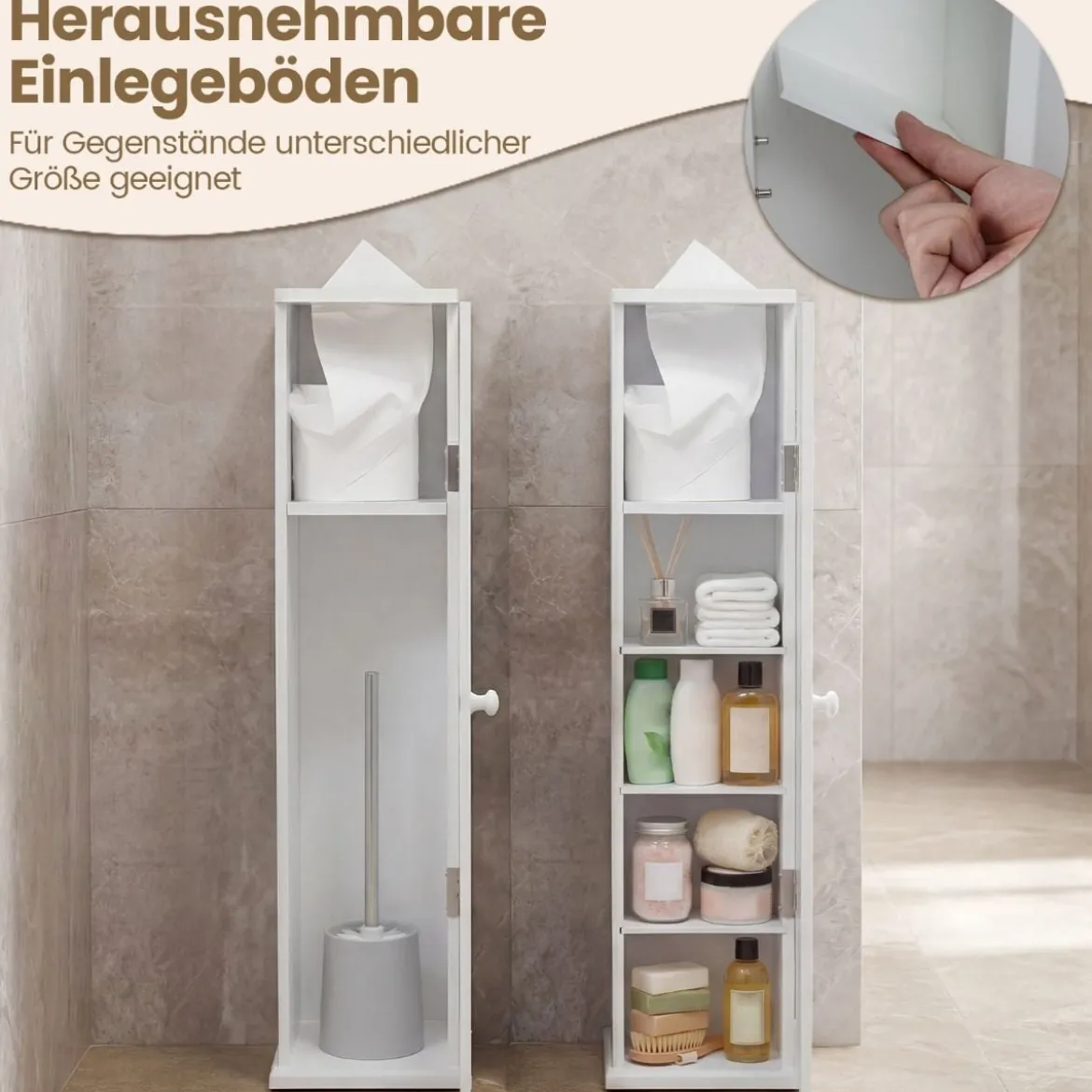 Schmal Badezimmerschrank mit 3 Abnehmbaren Regalen 16cm Breit Toilettenschrank Weiß