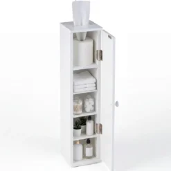 Schmal Badezimmerschrank mit 3 Abnehmbaren Regalen 16cm Breit Toilettenschrank Weiß