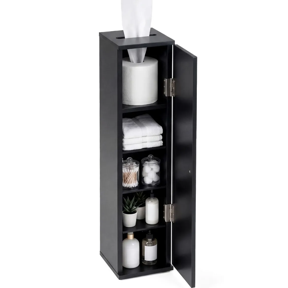 Schmal Badezimmerschrank mit 3 Abnehmbaren Regalen 16cm Breit Toilettenschrank Schwarz