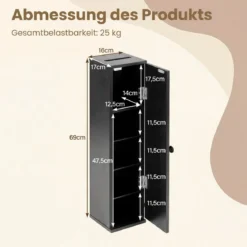 Schmal Badezimmerschrank mit 3 Abnehmbaren Regalen 16cm Breit Toilettenschrank Schwarz