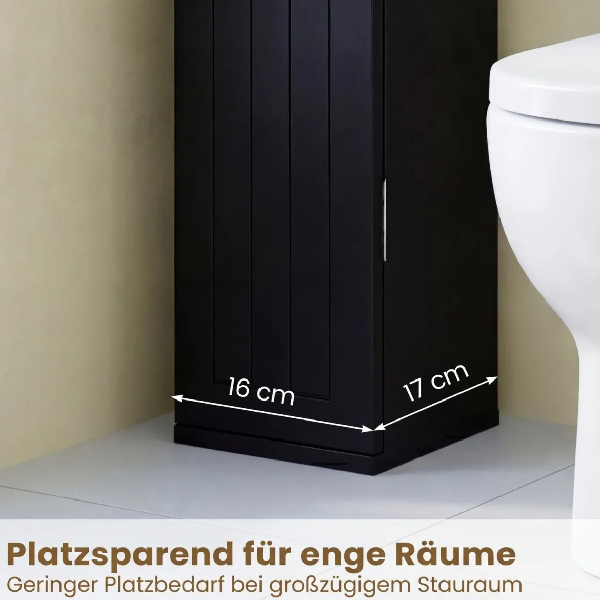 Schmal Badezimmerschrank mit 3 Abnehmbaren Regalen 16cm Breit Toilettenschrank Schwarz