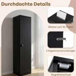 Schmal Badezimmerschrank mit 3 Abnehmbaren Regalen 16cm Breit Toilettenschrank Schwarz