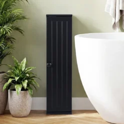 Schmal Badezimmerschrank mit 3 Abnehmbaren Regalen 16cm Breit Toilettenschrank Schwarz