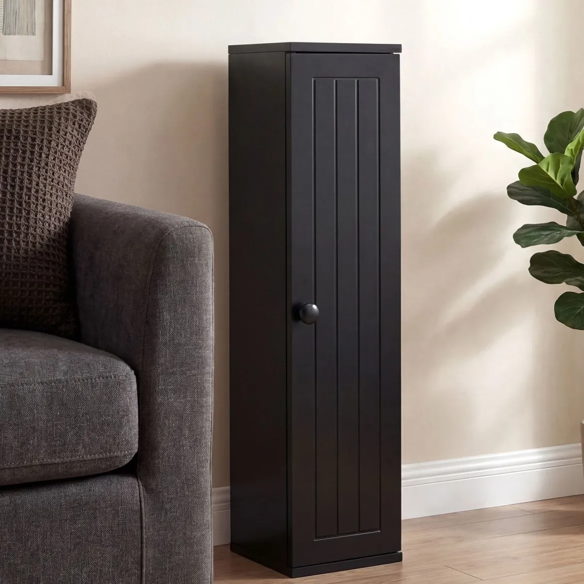 Schmal Badezimmerschrank mit 3 Abnehmbaren Regalen 16cm Breit Toilettenschrank Schwarz