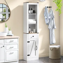 Schmaler Badezimmerschrank mit Schublade & Verstellbarem Regal Badschrank Hochschrank Weiß