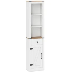 Schmaler Badezimmerschrank mit Schublade & Verstellbarem Regal Badschrank Hochschrank Weiß