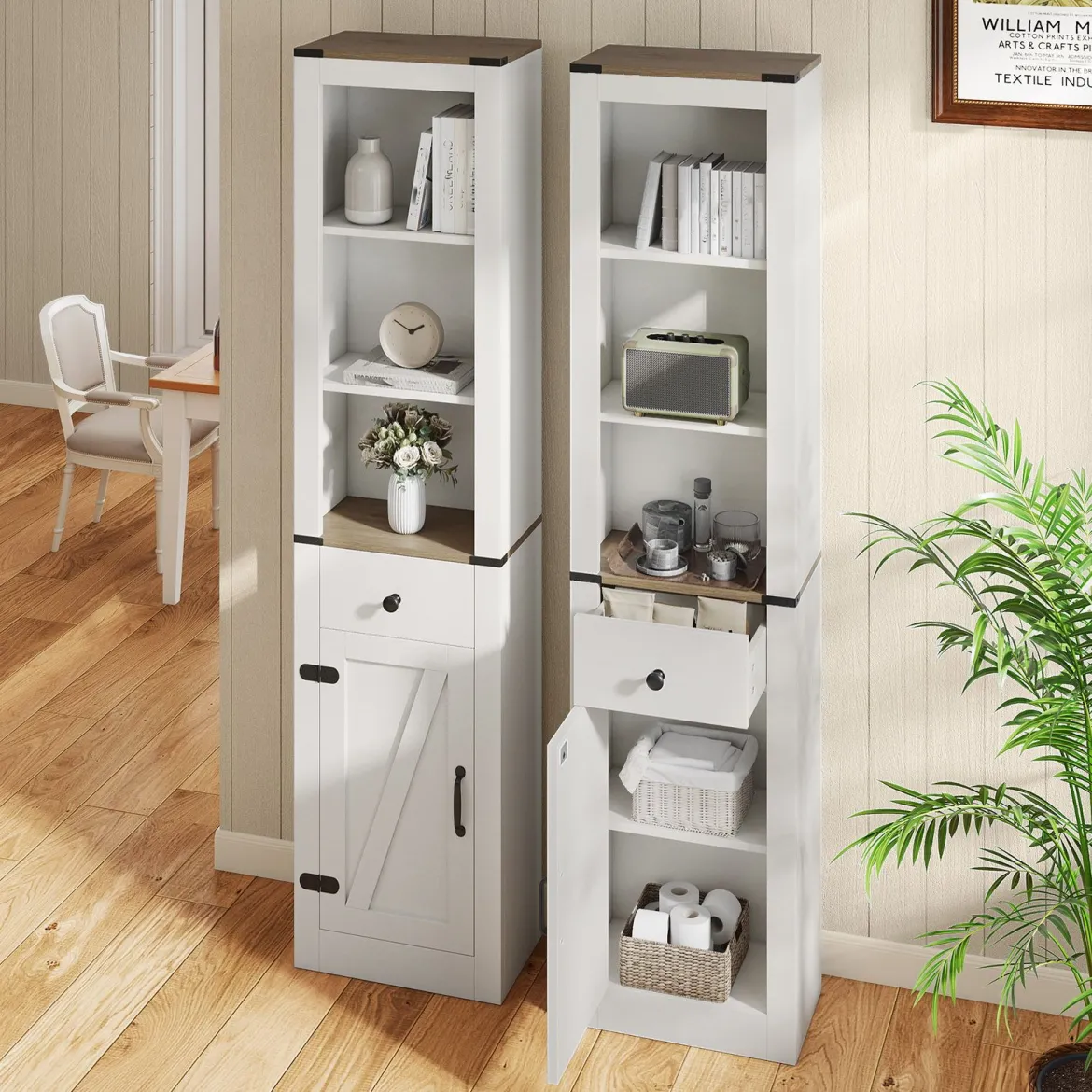 Schmaler Badezimmerschrank mit Schublade & Verstellbarem Regal Badschrank Hochschrank Weiß