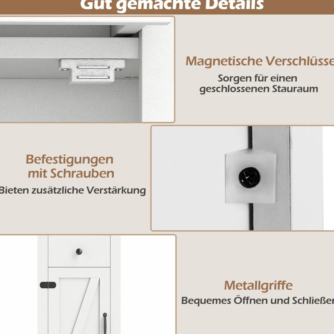 Schmaler Badezimmerschrank mit Schublade & Verstellbarem Regal Badschrank Hochschrank Weiß