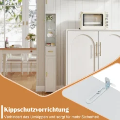 Schmaler Badezimmerschrank mit Beleuchtung & Schublade & 3 Glasablagen Badschrank Weiß