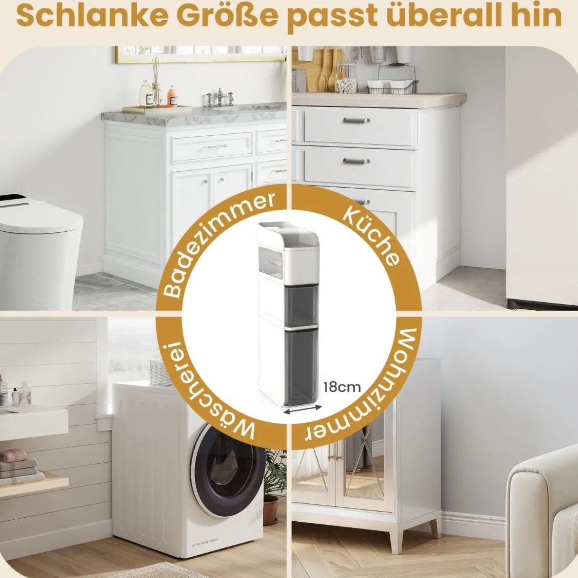 Schmaler Badezimmerschrank mit 2 Schubladen & Taschentuchbox Platzsparender Badschrank Weiß