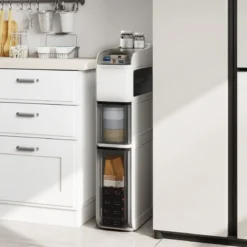 Schmaler Badezimmerschrank mit 2 Schubladen & Taschentuchbox Platzsparender Badschrank Weiß