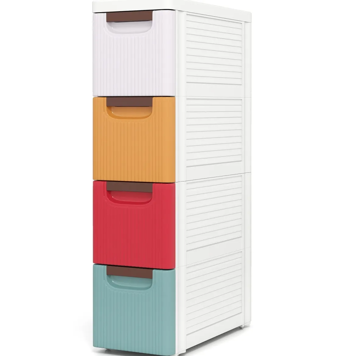 Schmaler Badezimmerschrank mit 4 Schubladen & Rädern Nischenregal Badschrank Bunt