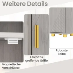 Schmaler Badschrank mit Toilettenpapierhalter & Seitenhaken Hochschrank Badezimmerschrank Grau