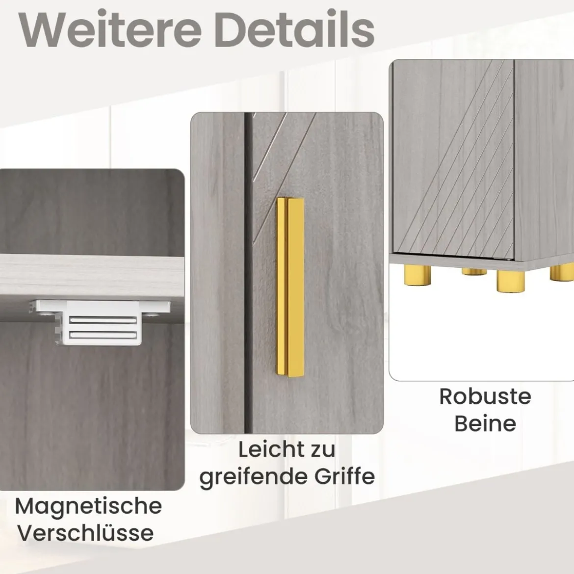 Schmaler Badschrank mit Toilettenpapierhalter & Seitenhaken Hochschrank Badezimmerschrank Grau