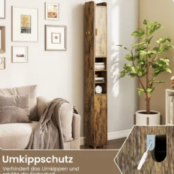 Schmaler Badschrank mit Toilettenpapierhalter & Seitenhaken Hochschrank Badezimmerschrank Vintage