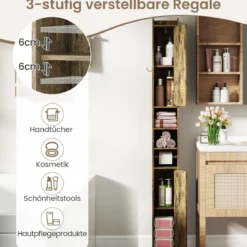 Schmaler Badschrank mit Toilettenpapierhalter & Seitenhaken Hochschrank Badezimmerschrank Vintage