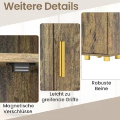 Schmaler Badschrank mit Toilettenpapierhalter & Seitenhaken Hochschrank Badezimmerschrank Vintage